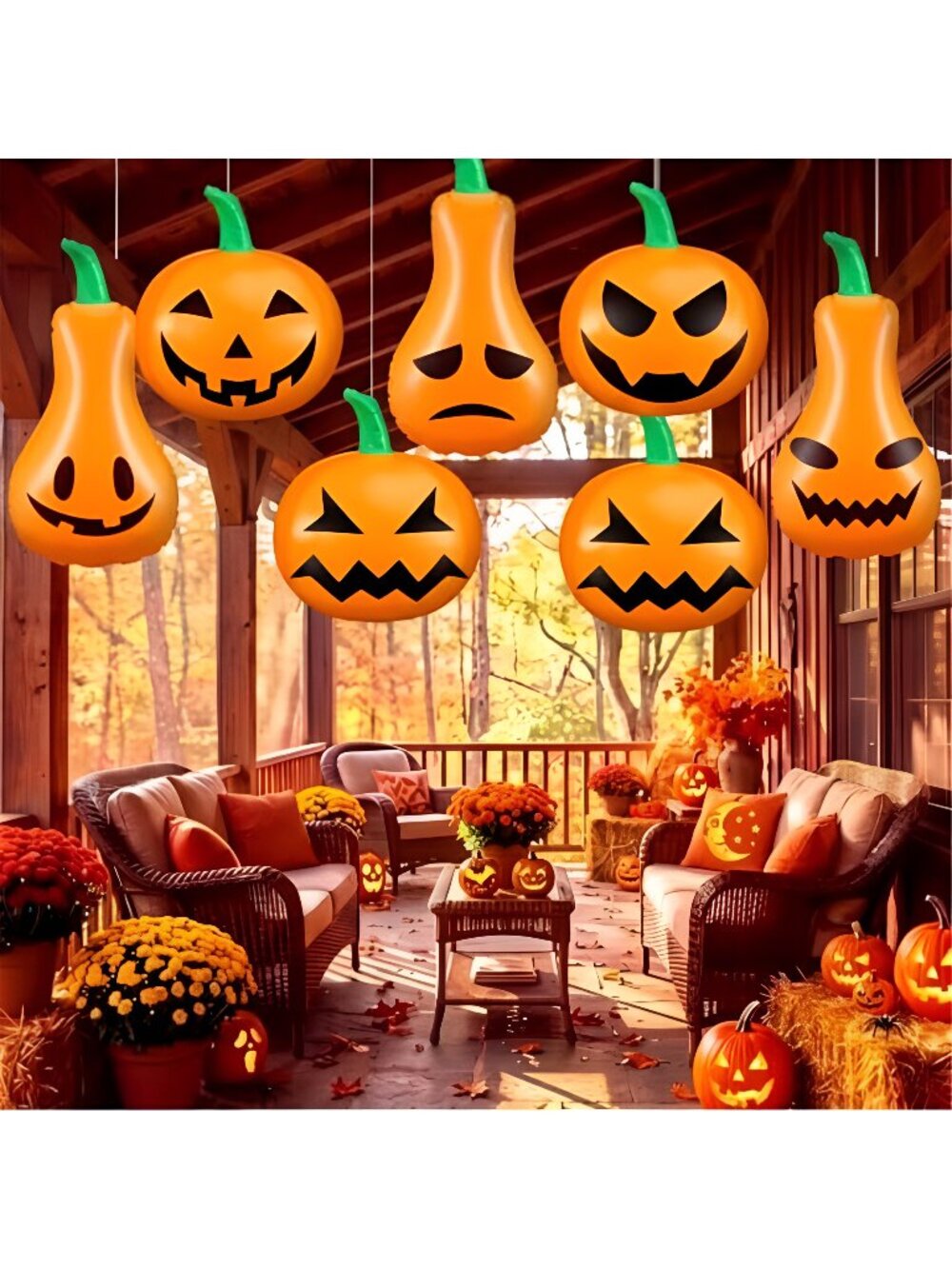 12 Pcs 12'' Halloween Inflatable Hanging Pumpkin Decorations for Porch Yard